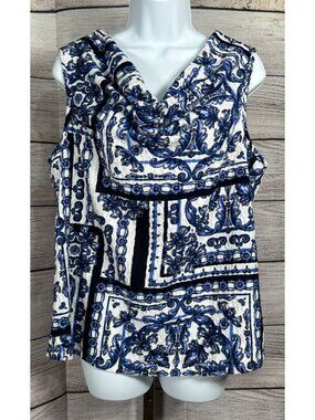 Cato Cowl Neck Blouse Blue Floral Sleeveless Stretch Top Size L NWOT